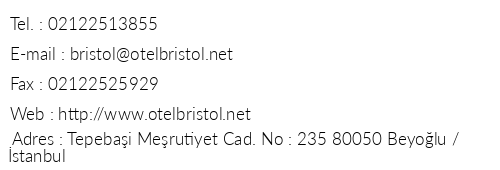 Bristol Hotel telefon numaralar, faks, e-mail, posta adresi ve iletiim bilgileri